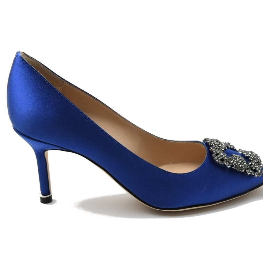 Manolo Blahnik Hangisi Satin Blue 70 - Picture 4 of 4